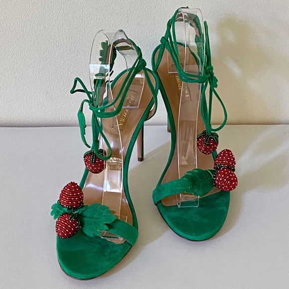 Aquazzura Jungle Green Fragolina Suede Stiletto Sandals - Picture 15 of 16